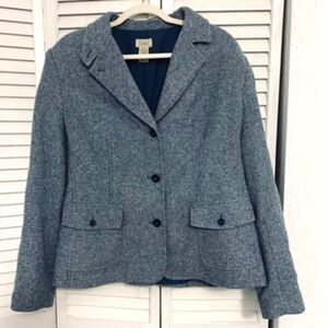 LL Bean Blue Herringbone Tweed Blazer Sz XL Wool Blend Career Classic Heritage